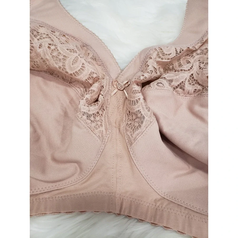 NWOT SIZE 40I Glamorise Lace Wireless Bra GK787 Beige MAGIC LIFT Wide Strap